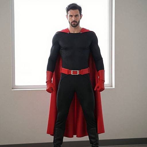 Confident Superhero in Black Costume