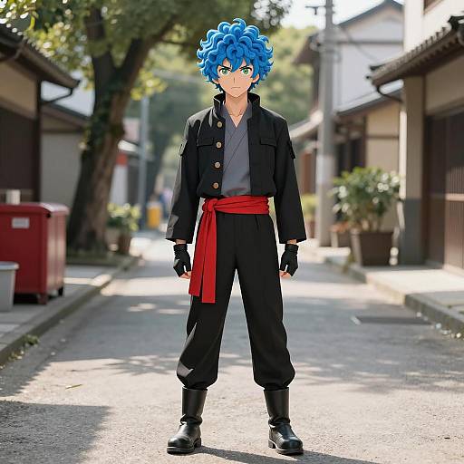 Photorealistic Kakyoin Costumed Boy in Village