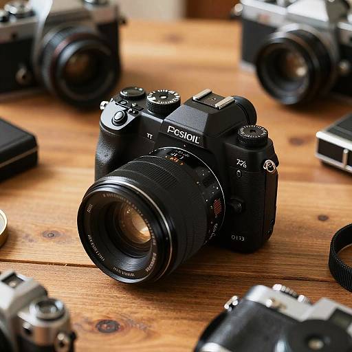 Vintage Camera on Wooden Table