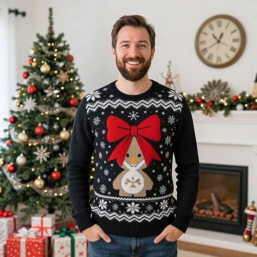Smiling Man in Festive Christmas Sweater