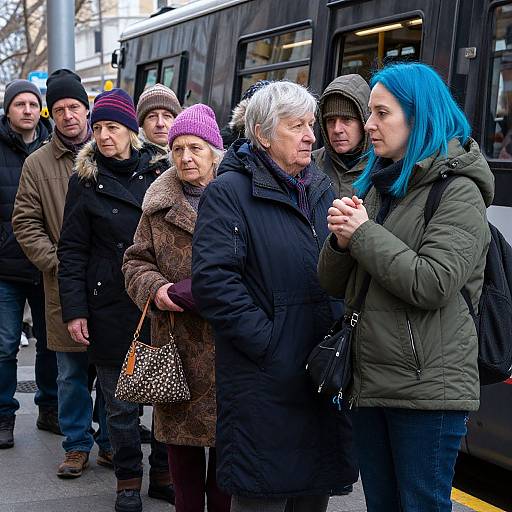Diverse Group Waiting in Urban Cold