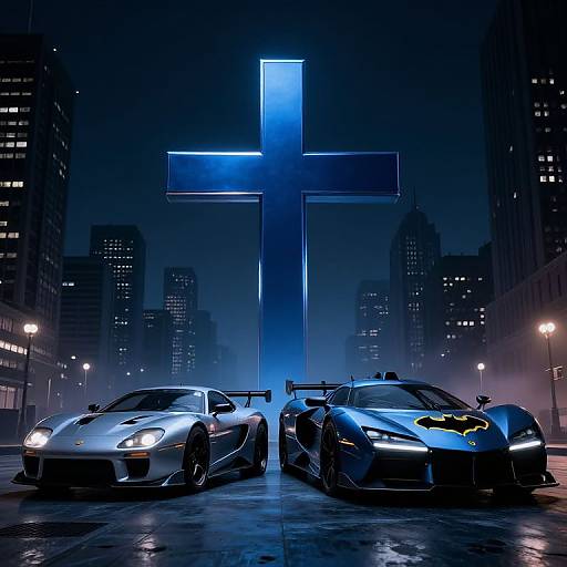 Metallic Blue Cross: Mach 5 & Batmobile