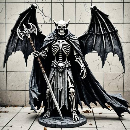 Skeletal Gargoyle Figurine with Wings and Spiked Trident