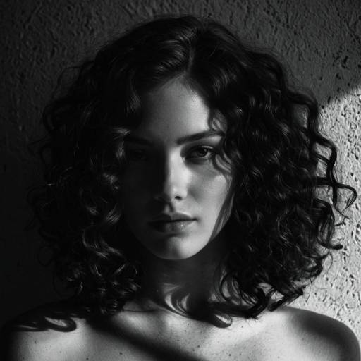 Black and White Portrait of Woman with Curly Hair