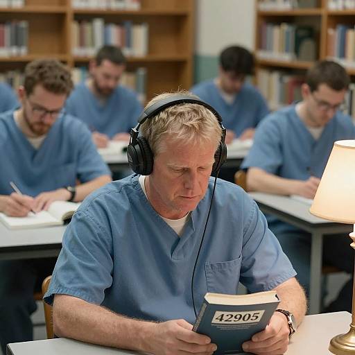 Candid Moment in a Prison Library