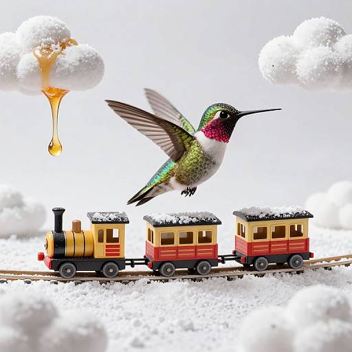 Hummingbird-Powered Train in Sweet Clouds