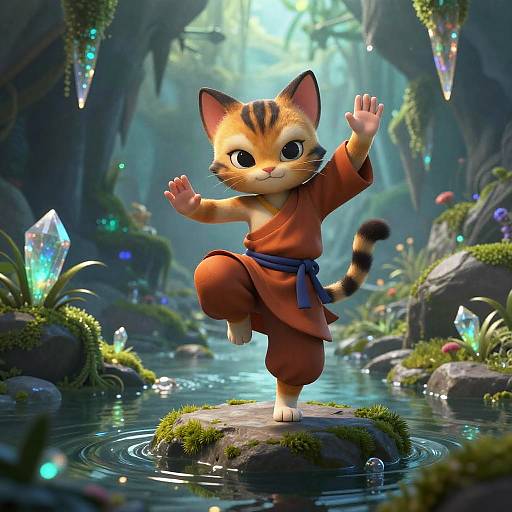 Tabaxi Monk Vaulting in Crystal Grotto