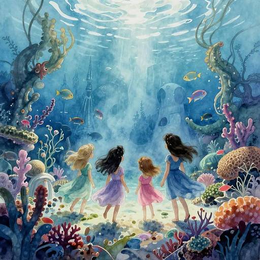 Girls Exploring Enchanted Underwater Kingdom