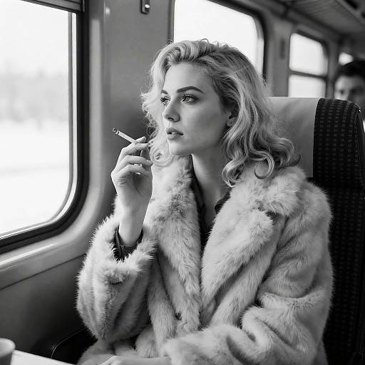 Elegant Blonde in Vintage Train Compartment