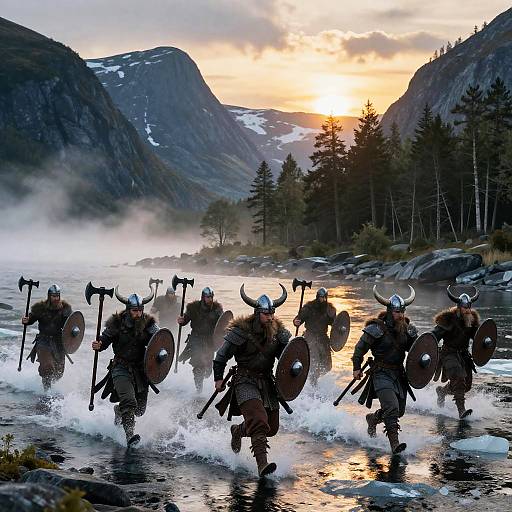 Epic Viking Warriors Charging Fjord