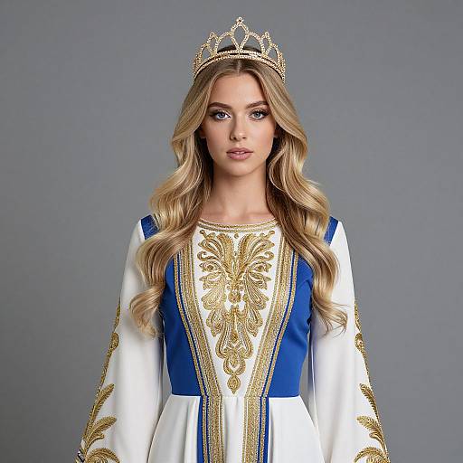 Blonde Queen in Embroidered Dress