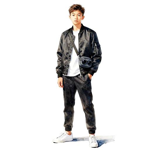 Teenage Boy in Sleek Streetwear