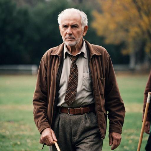 Elderly Man in Grandpa Costume Outdoors