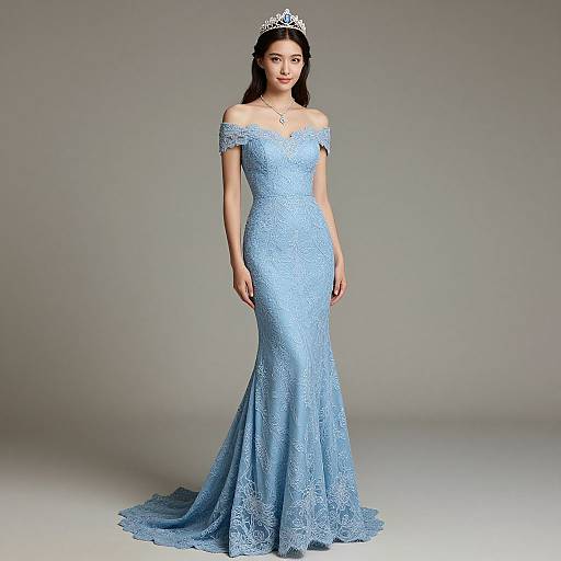 Elegant Woman in Sky Blue Evening Dress