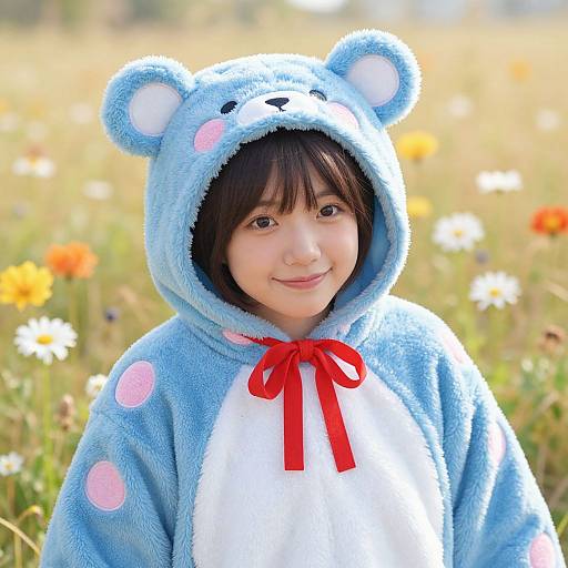 Playful Blue Bear Costume in Meadow