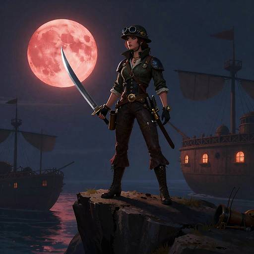 Steampunk Aviator on Crimson Cliff