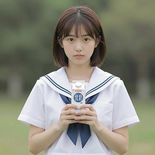 Japanese Girl in Sailor Uniform Outdoors