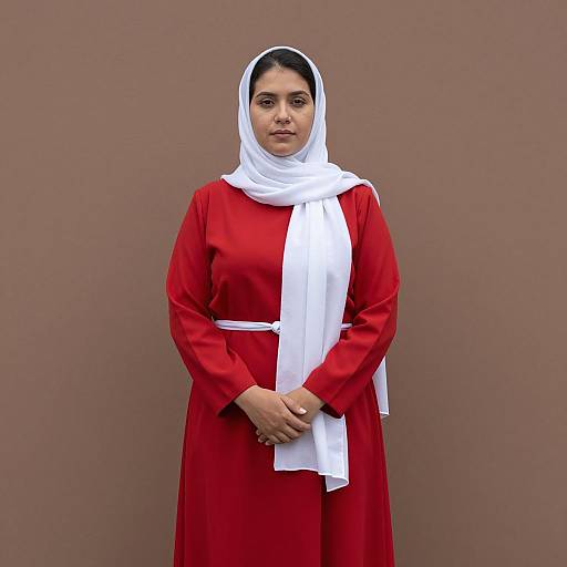 Plus Size Woman in Red Dress with White Headscarf