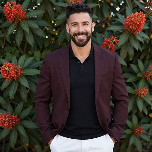 Confident Man in Stylish Burgundy Blazer