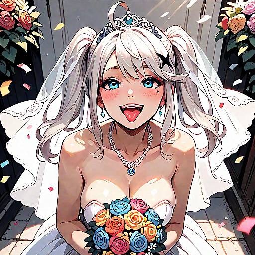 Anime Bride with Bouquet and Tiara