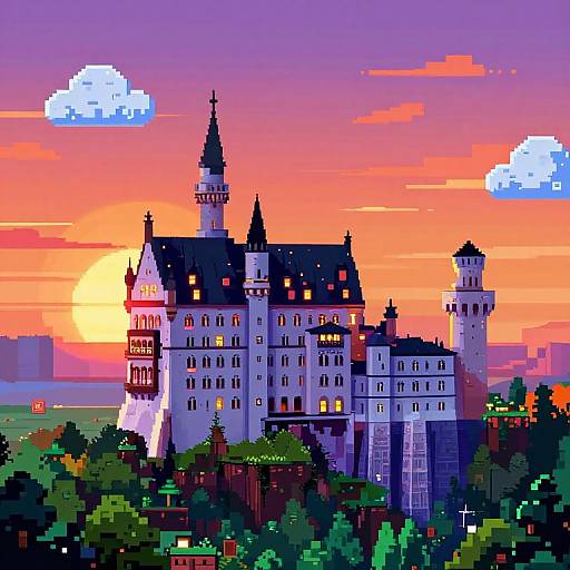 Neon Retrocastle at Sunset