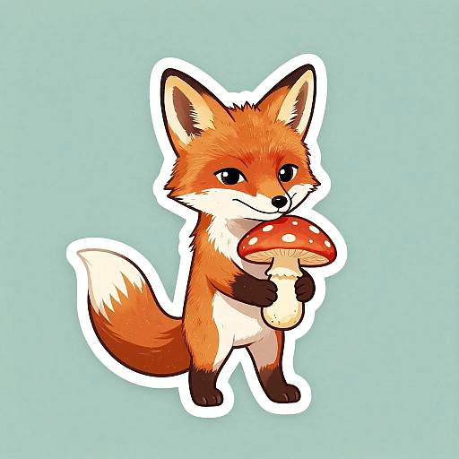 Fox Holding Mushroom Sticker Design
