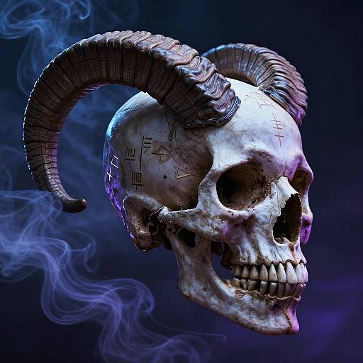 Eerie Ram Skull with Mystical Runes