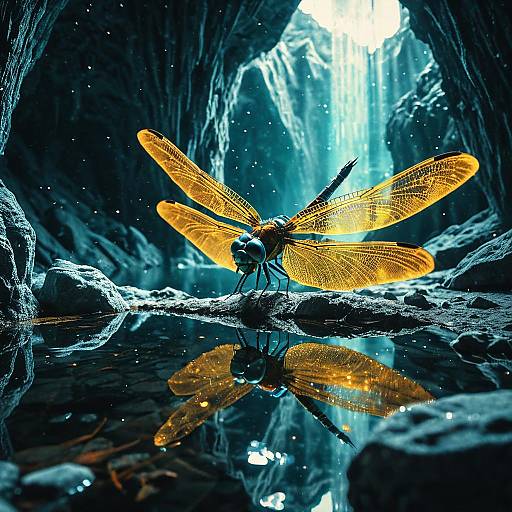 Crystalline Dragonfly in Glowing Cave