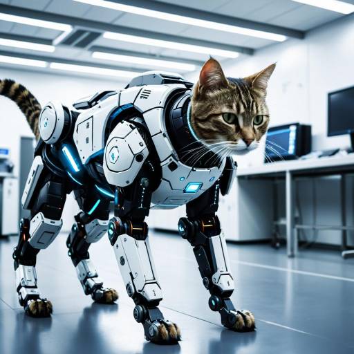 Cyborg Cat in Robotic Armor in High-Tech Laboratory