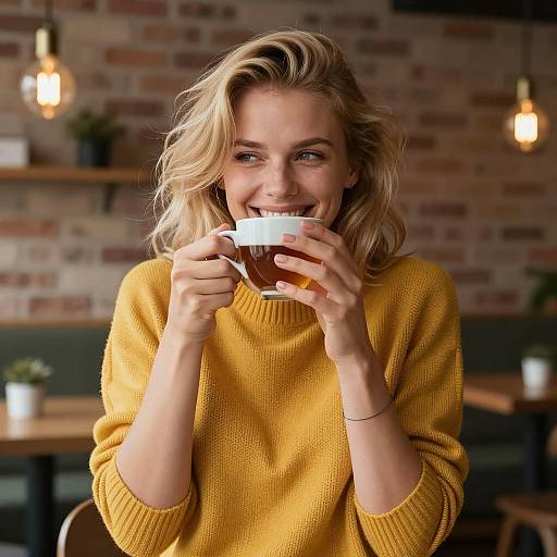 Cheerful Russian Woman Enjoying Coffee