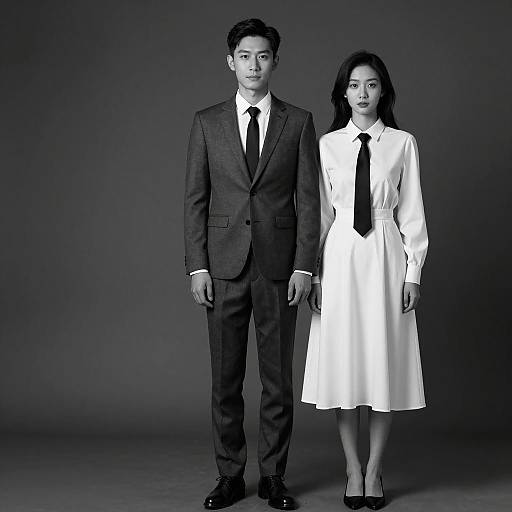 Monochrome Portrait of Formal Man and Woman