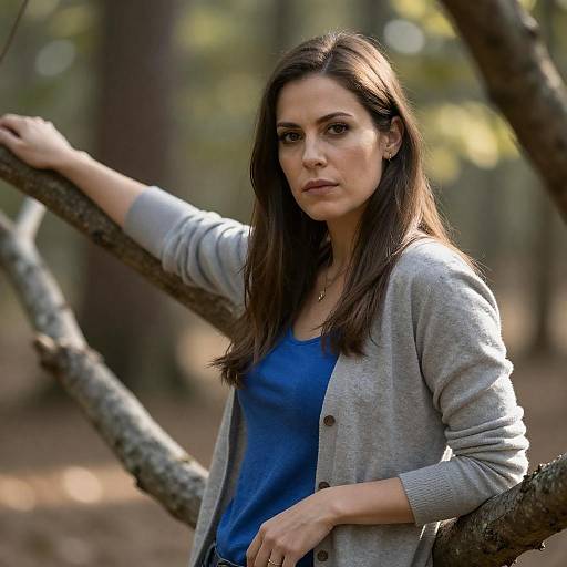 Sunlit Forest Portrait of Serious Woman