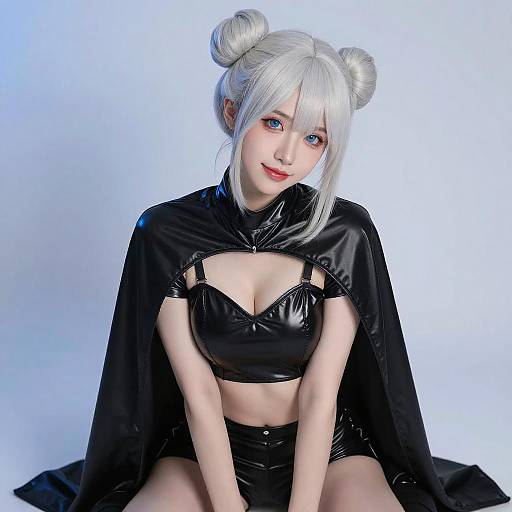 Pale Woman with Twin Buns and Cape