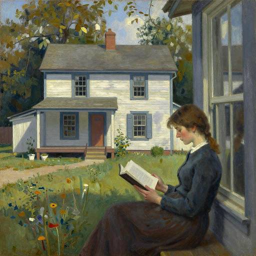 Lone Woman Reading by Country Window