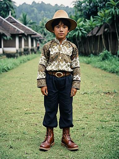 Boy in Traditional Indonesian Costume Outdoors