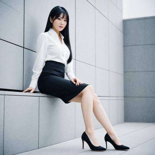 Elegant Businesswoman in Black and White Outfit