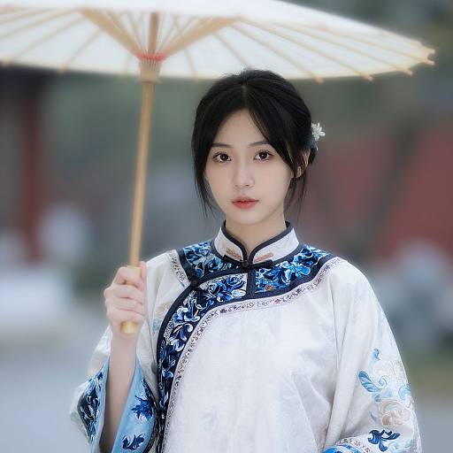Elegant Mandarin Costume Girl Outdoors