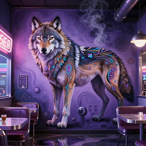 Emerald Wolf Surrealist Mural