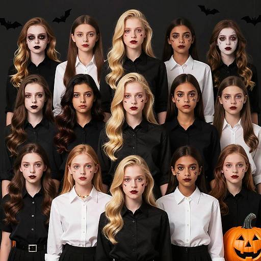 Group of Girls in Halloween Makeup and Costume