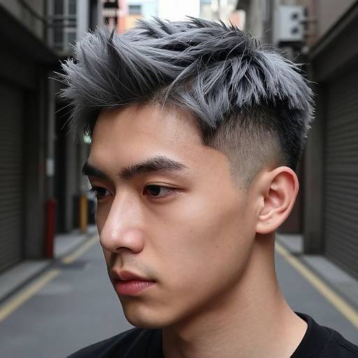 Close-Up Male with Sleek Gray Wig