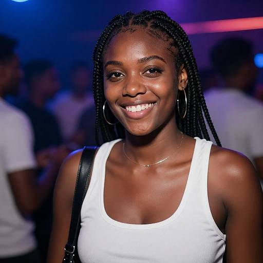 Smiling Black Woman in Lively Nightclub