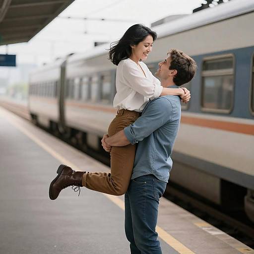 Couple Reunited at Train Station