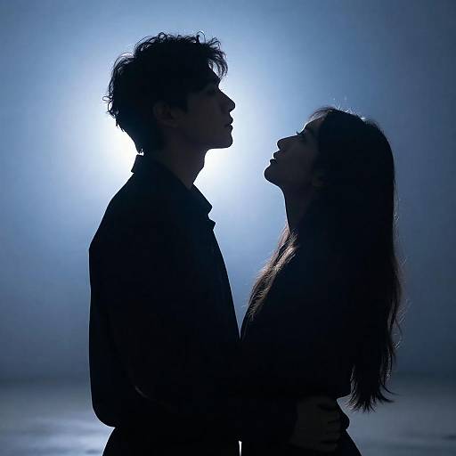 Blue-Lit Mist Silhouette Romantic Couple