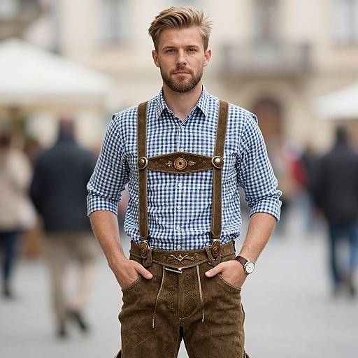 Stylish Male in Lederhosen Outfit
