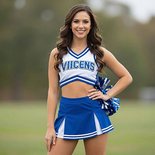 Smiling Cheerleader in Blue Vixens Uniform