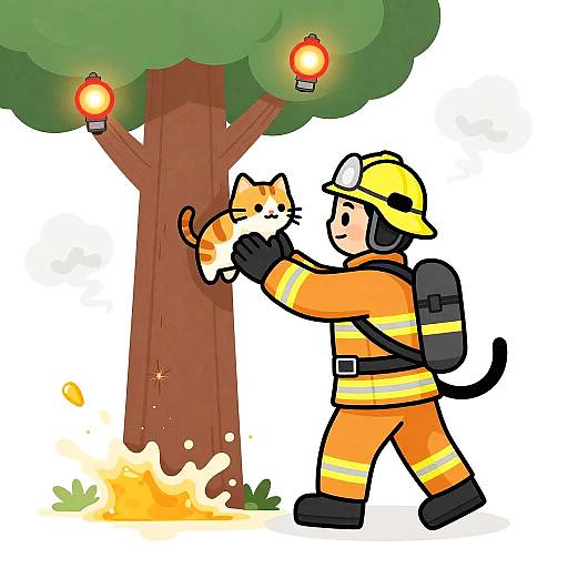 Comic Firefighter Rescues Kitten