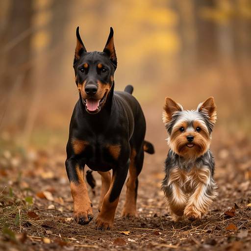Energetic Doberman-Yorkie Puppy in Autumn