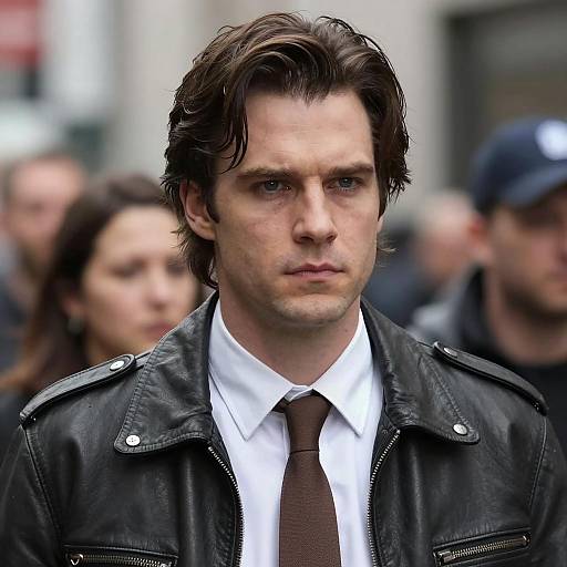 Serious Man in Leather Jacket in Urban Setting