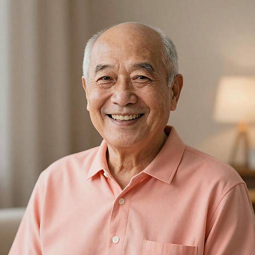 Smiling Older Man in Coral Shirt