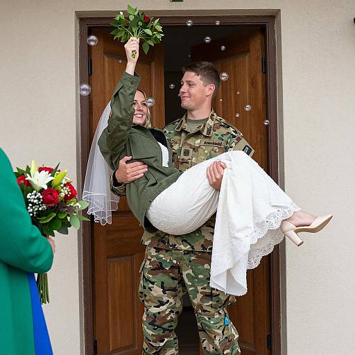 Military-Themed Wedding Doorway Celebration
